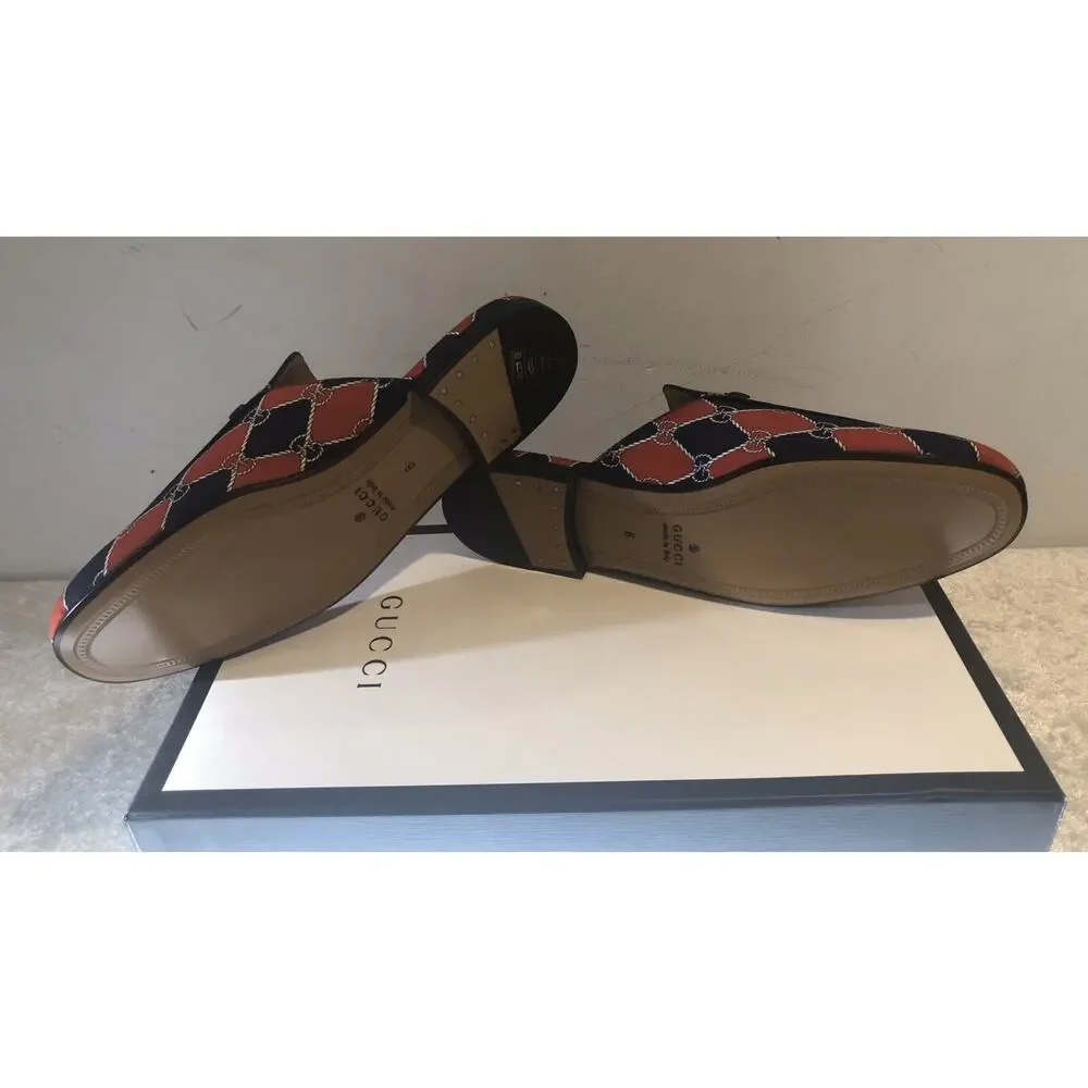 NIB Gucci Princetown Rhombus Chain-Print Horsebit Mules Size 5.5EU/6.5US $790.00